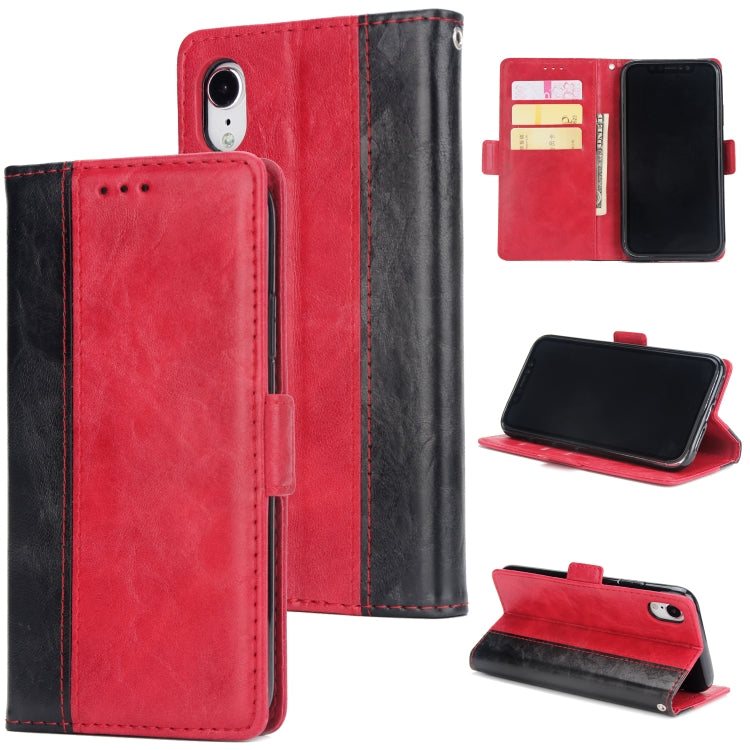 For iPhone XR Retro Texture Contrast Color Splicing Horizontal Flip TPU + PU Leather Case with Card Slots & Holder & Wallet