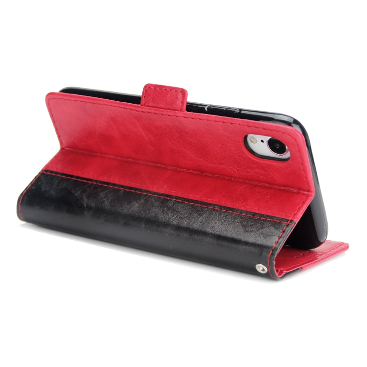 For iPhone XR Retro Texture Contrast Color Splicing Horizontal Flip TPU + PU Leather Case with Card Slots & Holder & Wallet
