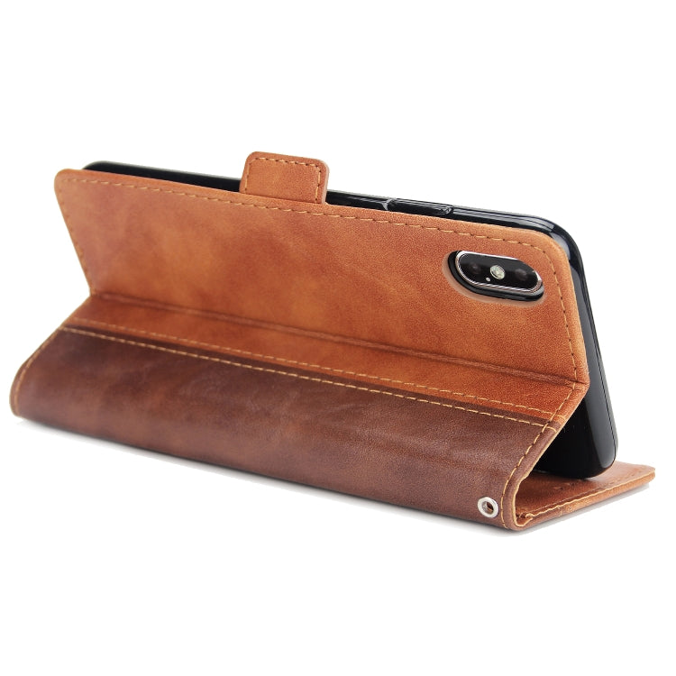 For iPhone XS Max Retro Texture Contrast Color Splicing Horizontal Flip TPU + PU Leather Case with Card Slots & Holder & Wallet