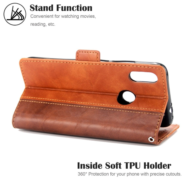 For Xiaomi Redmi Note 7 Retro Texture Contrast Color Splicing Horizontal Flip TPU + PU Leather Case with Card Slots & Holder & Wallet