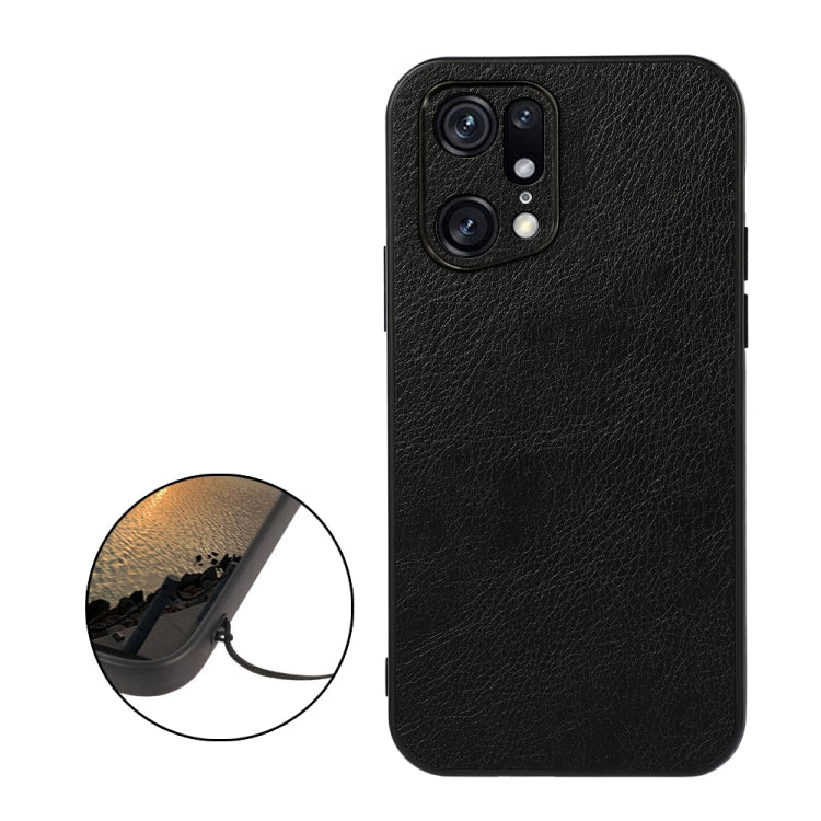 For OPPO Find X5 Accurate Hole Two-color Litchi Texture PU Phone Case