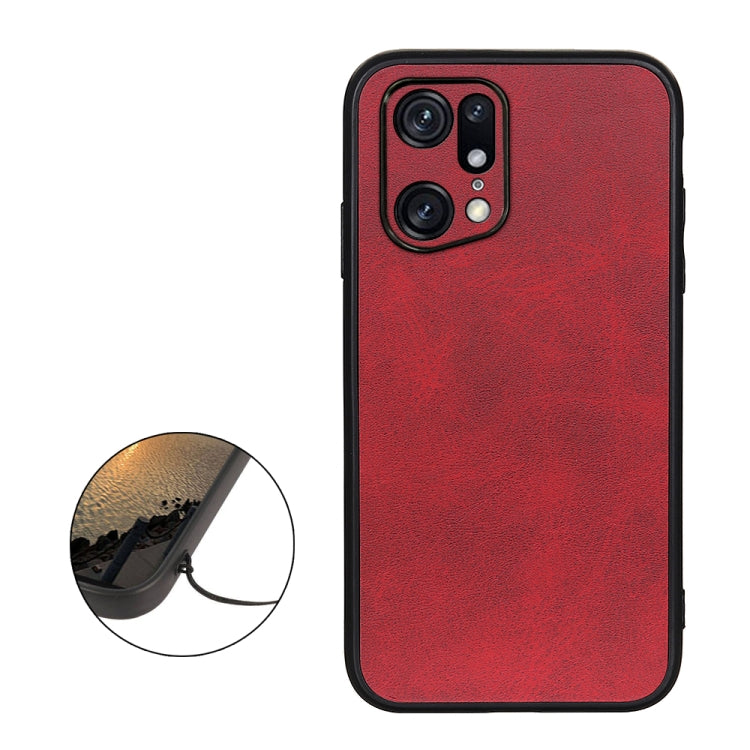 For OPPO Find X5 Accurate Hole Two-color Calf Texture PU Phone Case