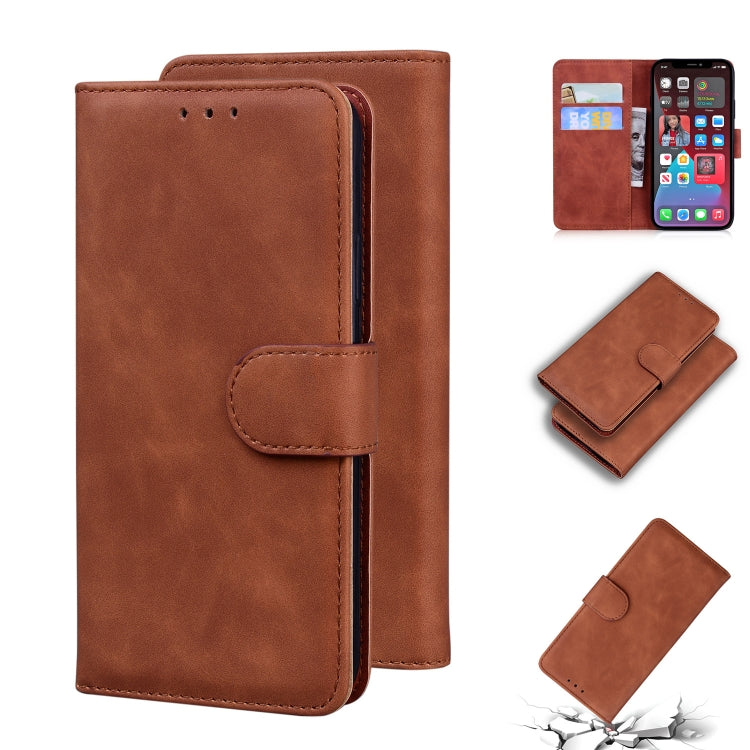 For iPhone 12 Pro Skin Feel Pure Color Flip Leather Phone Case