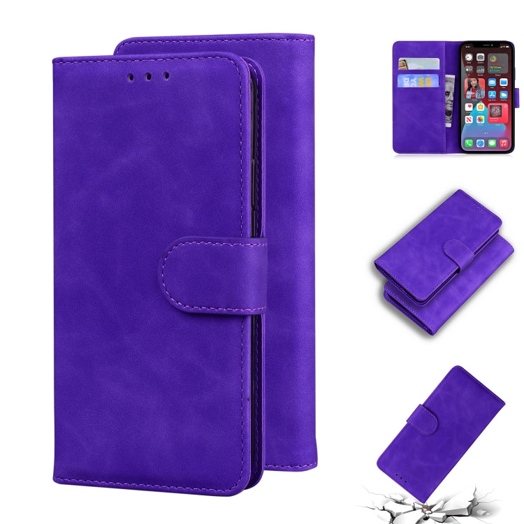 For iPhone 12 Pro Max Skin Feel Pure Color Flip Leather Phone Case