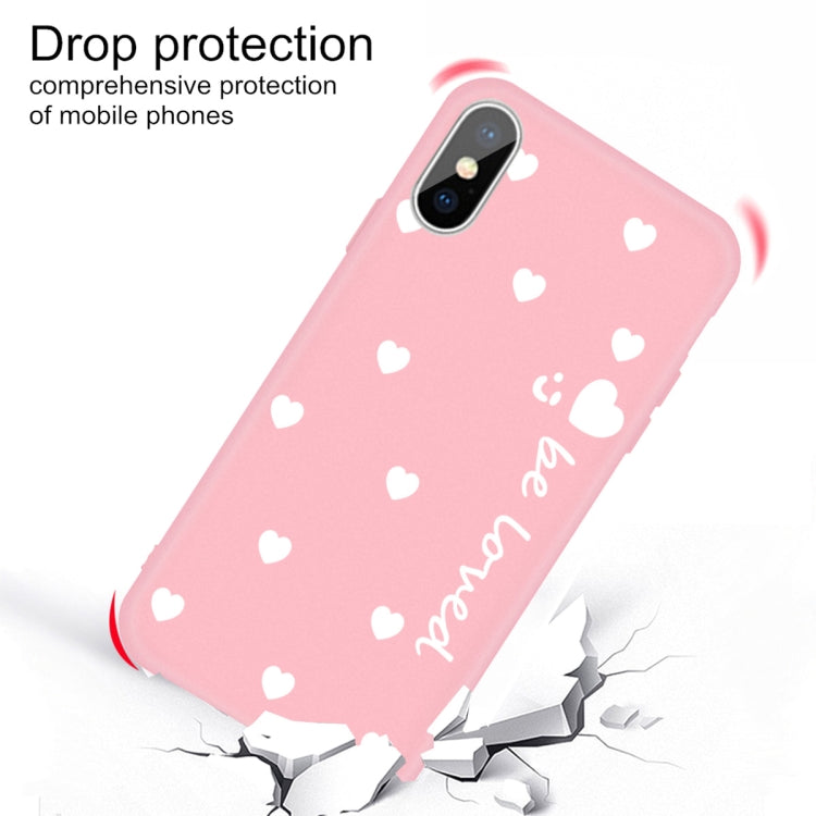 For iPhone X / XS Smiling Face Multiple Love-hearts Pattern Colorful Frosted TPU Phone Protective Case