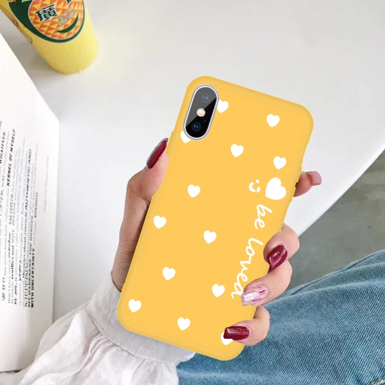 For iPhone X / XS Smiling Face Multiple Love-hearts Pattern Colorful Frosted TPU Phone Protective Case