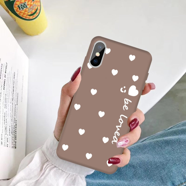 For iPhone X / XS Smiling Face Multiple Love-hearts Pattern Colorful Frosted TPU Phone Protective Case
