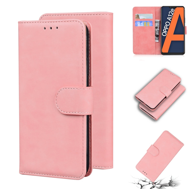 For OPPO A3S/Realme C1/A12E Skin Feel Pure Color Flip Leather Phone Case