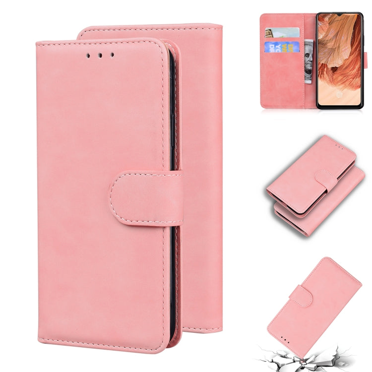 For OPPO A73/F17 Skin Feel Pure Color Flip Leather Phone Case