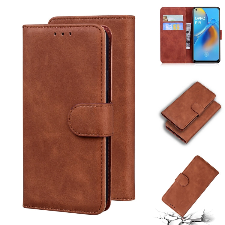 For OPPO A74 4G/F19 4G Skin Feel Pure Color Flip Leather Phone Case