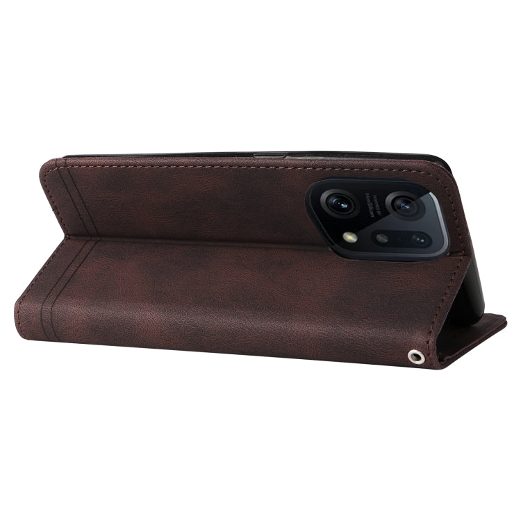 For OPPO Find X5 Skin Feel Life Tree Metal Button Leather Phone Case