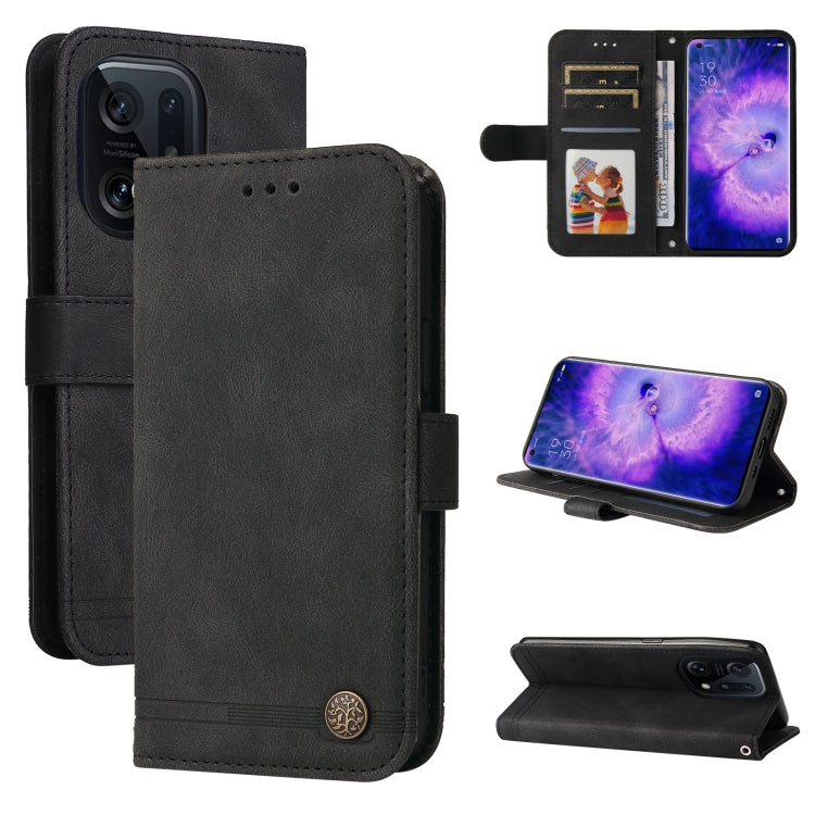 For OPPO Find X5 Pro Skin Feel Life Tree Metal Button Leather Phone Case