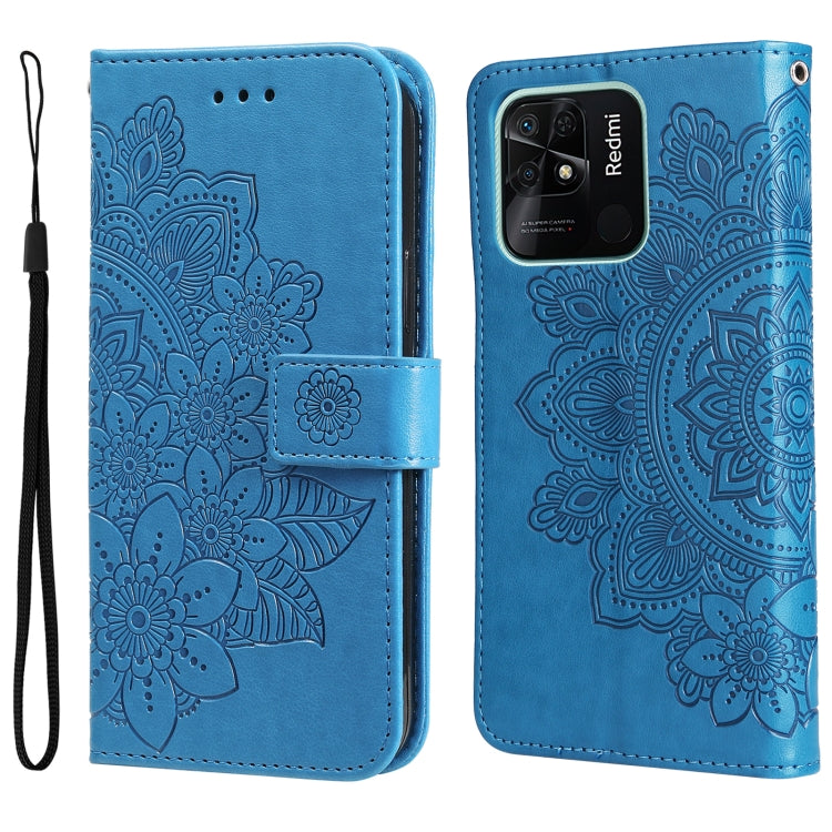 For Xiaomi Redmi 10C 4G / Redmi 10 (India) 7-petal Flowers Embossed Flip Leather Phone Case
