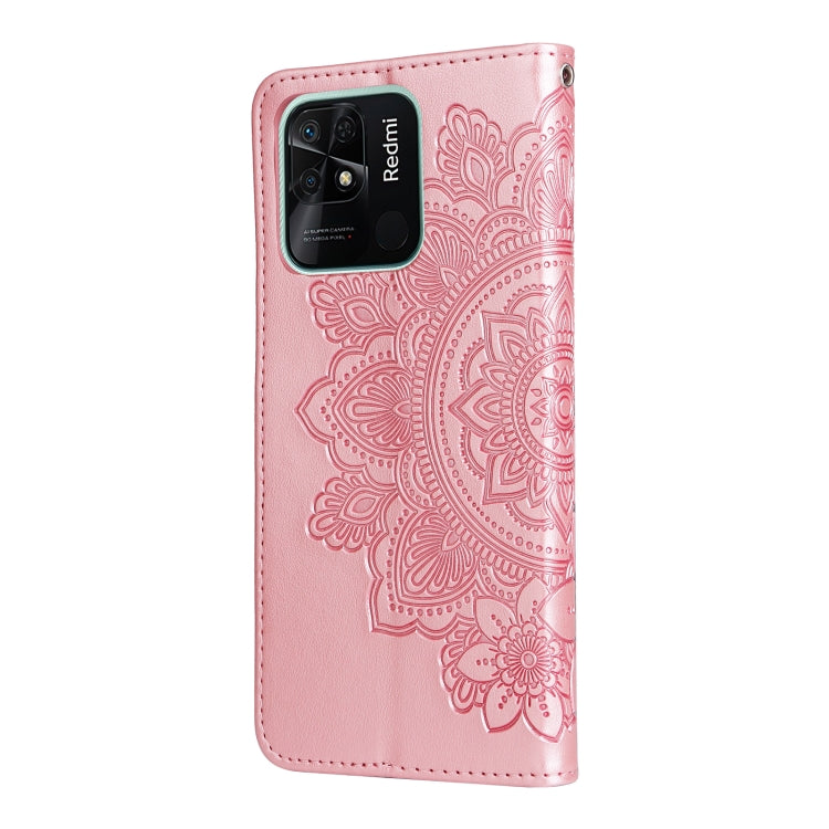 For Xiaomi Redmi 10C 4G / Redmi 10 (India) 7-petal Flowers Embossed Flip Leather Phone Case