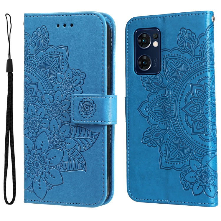 For OPPO Find X5 Lite / Reno7 5G 7-petal Flowers Embossed Flip Leather Phone Case
