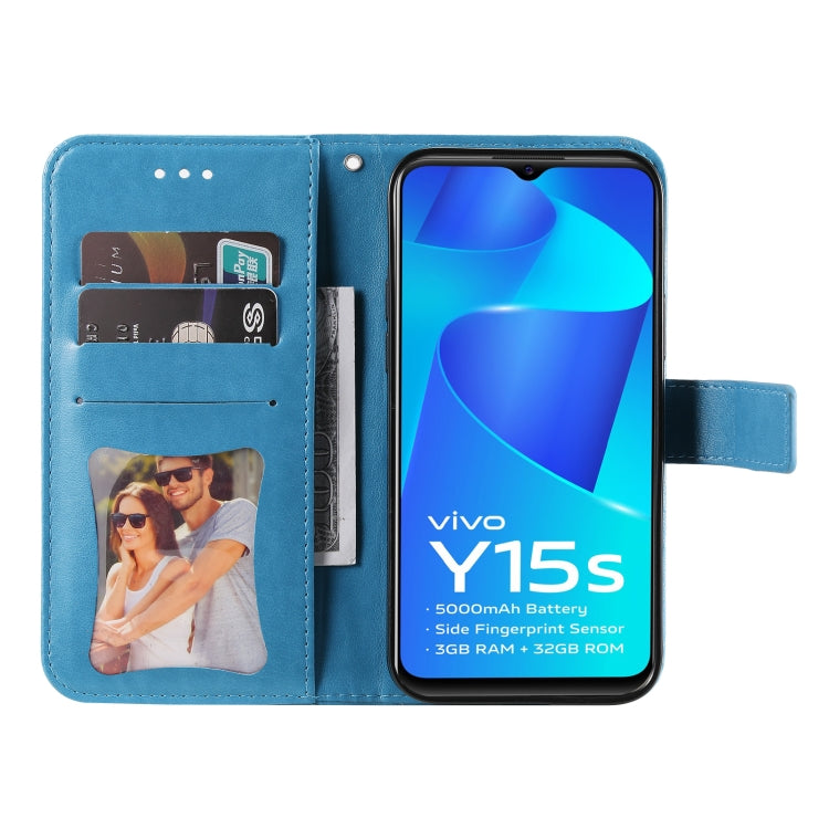 For vivo Y15s 2021 / Y15a 7-petal Flowers Embossed Flip Leather Phone Case
