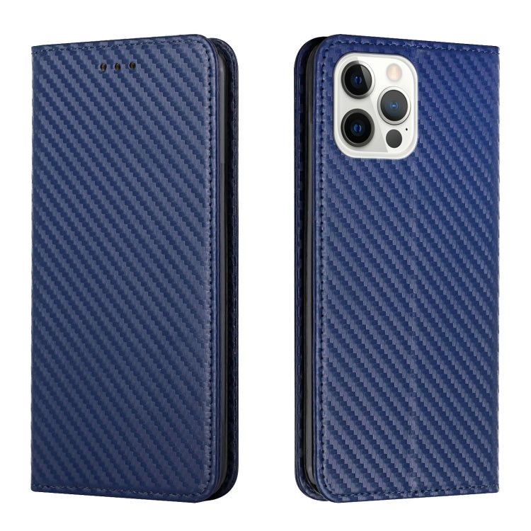 For iPhone 13 Pro Carbon Fiber Texture Flip Holder Leather Phone Case