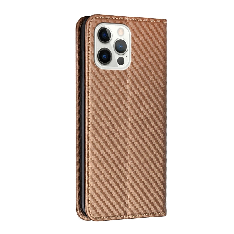 For iPhone 13 Pro Carbon Fiber Texture Flip Holder Leather Phone Case