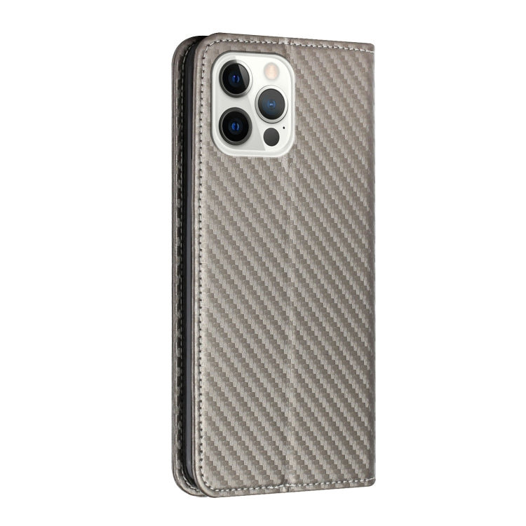 For iPhone 13 Pro Carbon Fiber Texture Flip Holder Leather Phone Case