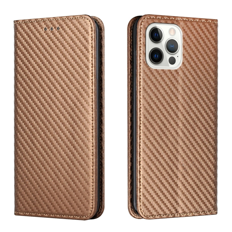 For iPhone 13 Pro Max Carbon Fiber Texture Flip Holder Leather Phone Case