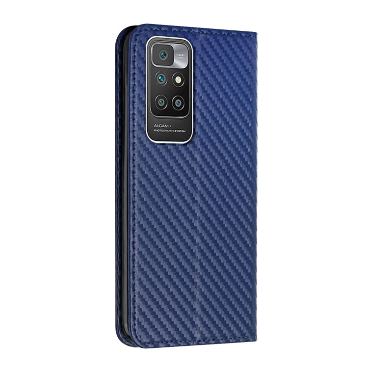 For Xiaomi Redmi 10 Carbon Fiber Texture Flip Holder Leather Phone Case