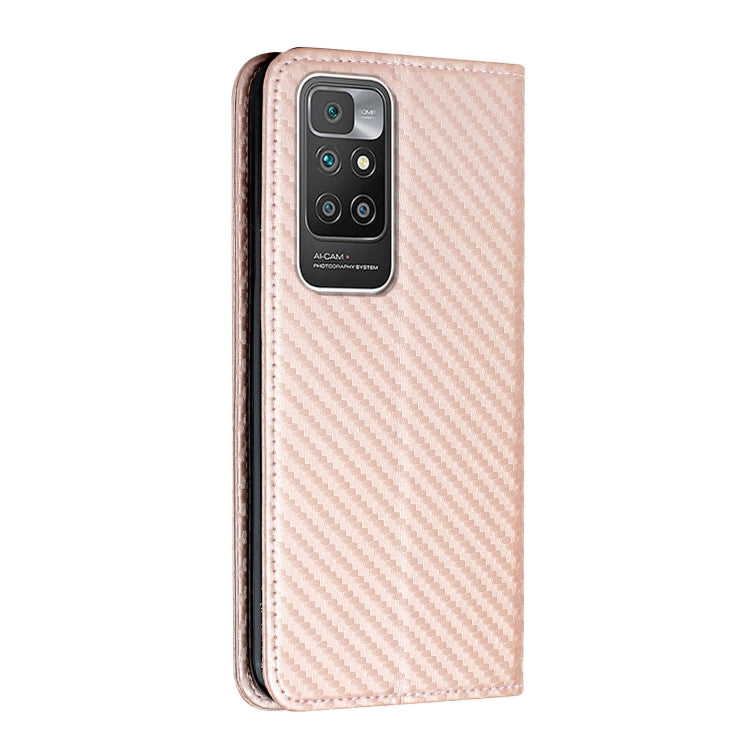 For Xiaomi Redmi 10 Carbon Fiber Texture Flip Holder Leather Phone Case