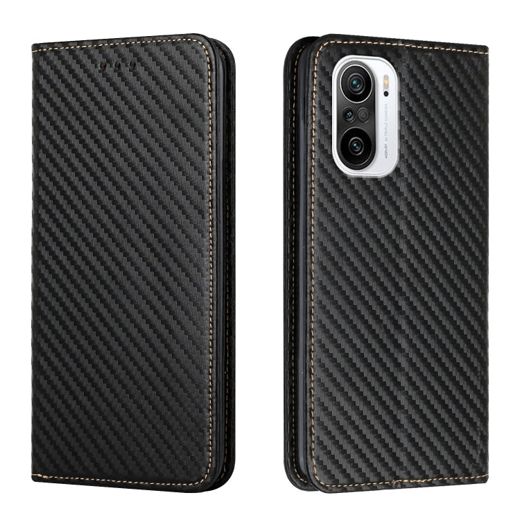 For Xiaomi Redmi K40 Carbon Fiber Texture Flip Holder Leather Phone Case