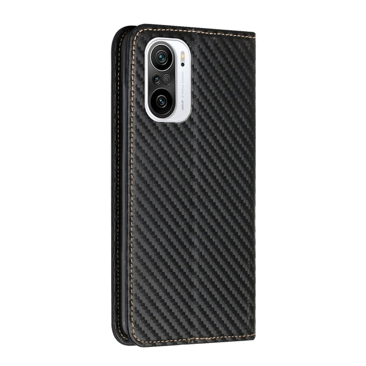 For Xiaomi Redmi K40 Carbon Fiber Texture Flip Holder Leather Phone Case