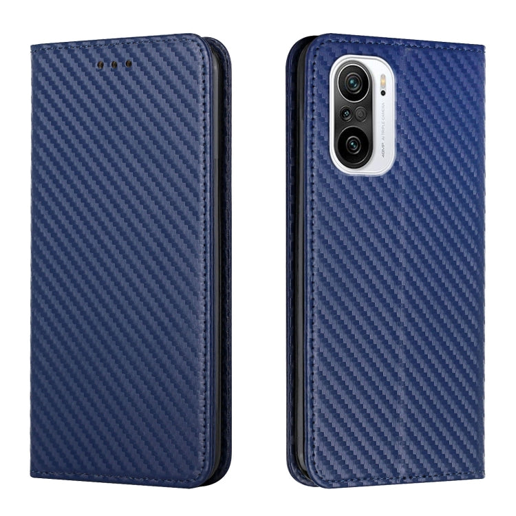 For Xiaomi Redmi K40 Carbon Fiber Texture Flip Holder Leather Phone Case