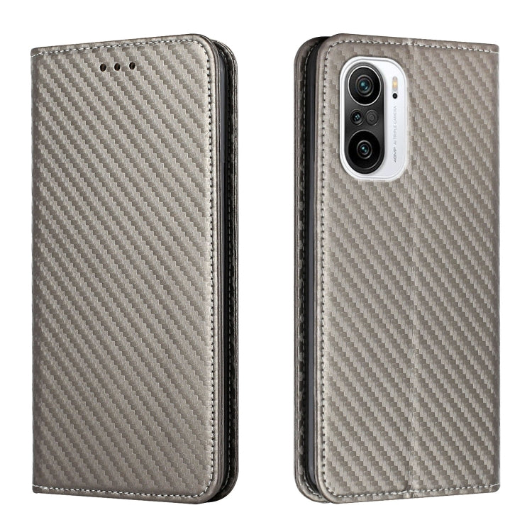 For Xiaomi Redmi K40 Carbon Fiber Texture Flip Holder Leather Phone Case
