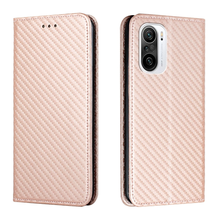 For Xiaomi Redmi K40 Carbon Fiber Texture Flip Holder Leather Phone Case