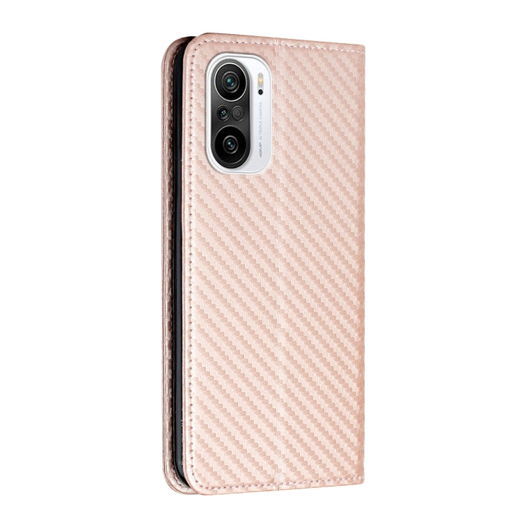 For Xiaomi Redmi K40 Carbon Fiber Texture Flip Holder Leather Phone Case