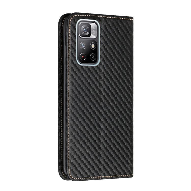 For Xiaomi Redmi Note 11 5G CN Version Carbon Fiber Texture Flip Holder Leather Phone Case