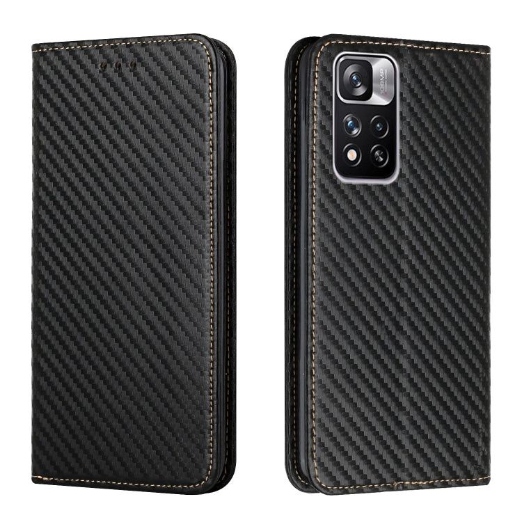 For Xiaomi Redmi Note 11 Pro 5G CN Version Carbon Fiber Texture Flip Holder Leather Phone Case
