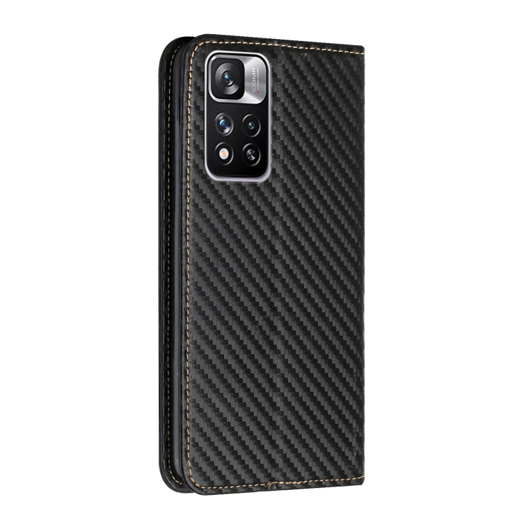 For Xiaomi Redmi Note 11 Pro 5G CN Version Carbon Fiber Texture Flip Holder Leather Phone Case