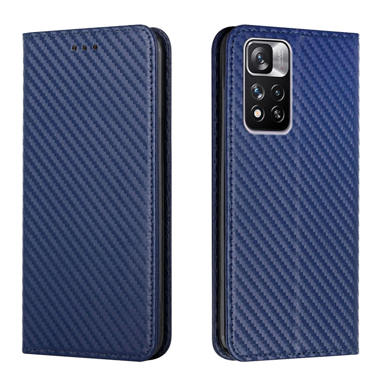 For Xiaomi Redmi Note 11 Pro 5G CN Version Carbon Fiber Texture Flip Holder Leather Phone Case