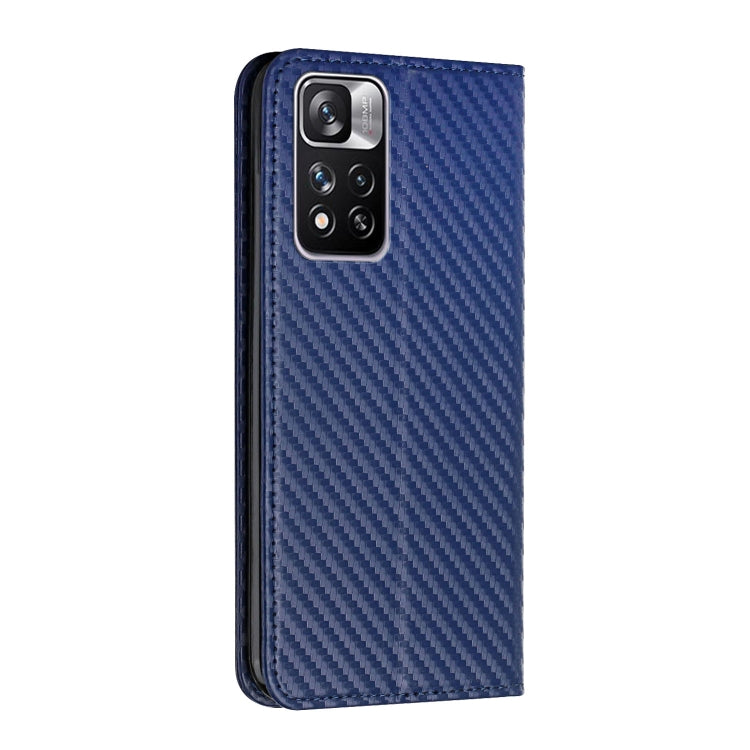 For Xiaomi Redmi Note 11 Pro 5G CN Version Carbon Fiber Texture Flip Holder Leather Phone Case