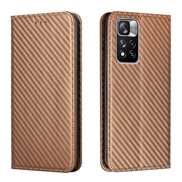 For Xiaomi Redmi Note 11 Pro 5G CN Version Carbon Fiber Texture Flip Holder Leather Phone Case