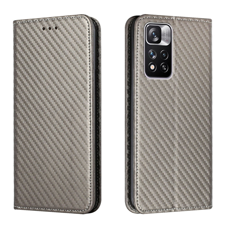 For Xiaomi Redmi Note 11 Pro 5G CN Version Carbon Fiber Texture Flip Holder Leather Phone Case