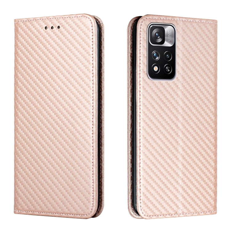 For Xiaomi Redmi Note 11 Pro 5G CN Version Carbon Fiber Texture Flip Holder Leather Phone Case