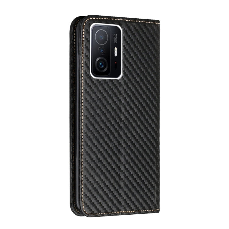 For Xiaomi Mi 11T Carbon Fiber Texture Flip Holder Leather Phone Case