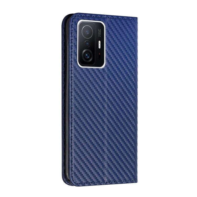 For Xiaomi Mi 11T Carbon Fiber Texture Flip Holder Leather Phone Case