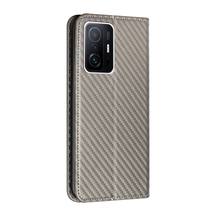 For Xiaomi Mi 11T Carbon Fiber Texture Flip Holder Leather Phone Case