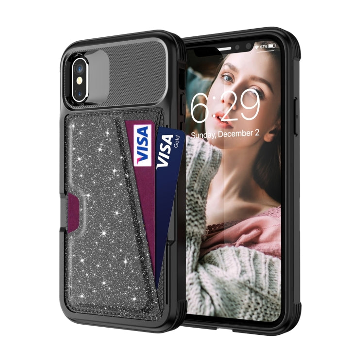 For iPhone X / XS Glitter Magnetic Card Bag Leather Case