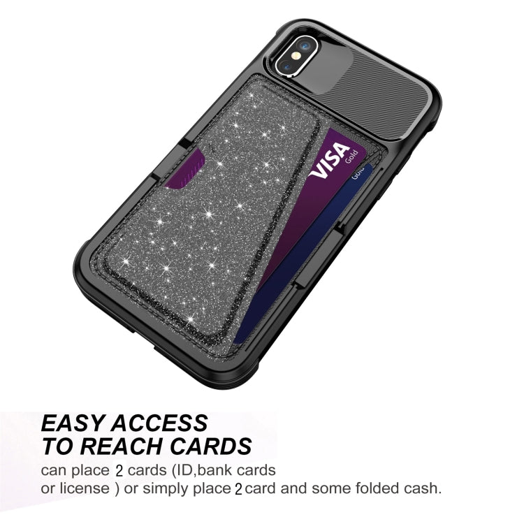 For iPhone X / XS Glitter Magnetic Card Bag Leather Case