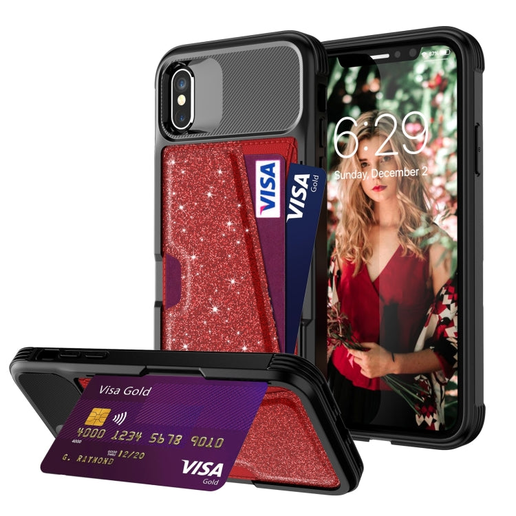 For iPhone X / XS Glitter Magnetic Card Bag Leather Case