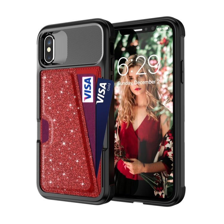 For iPhone X / XS Glitter Magnetic Card Bag Leather Case