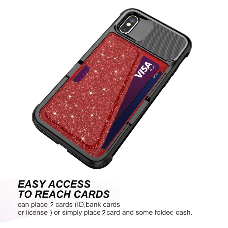 For iPhone X / XS Glitter Magnetic Card Bag Leather Case