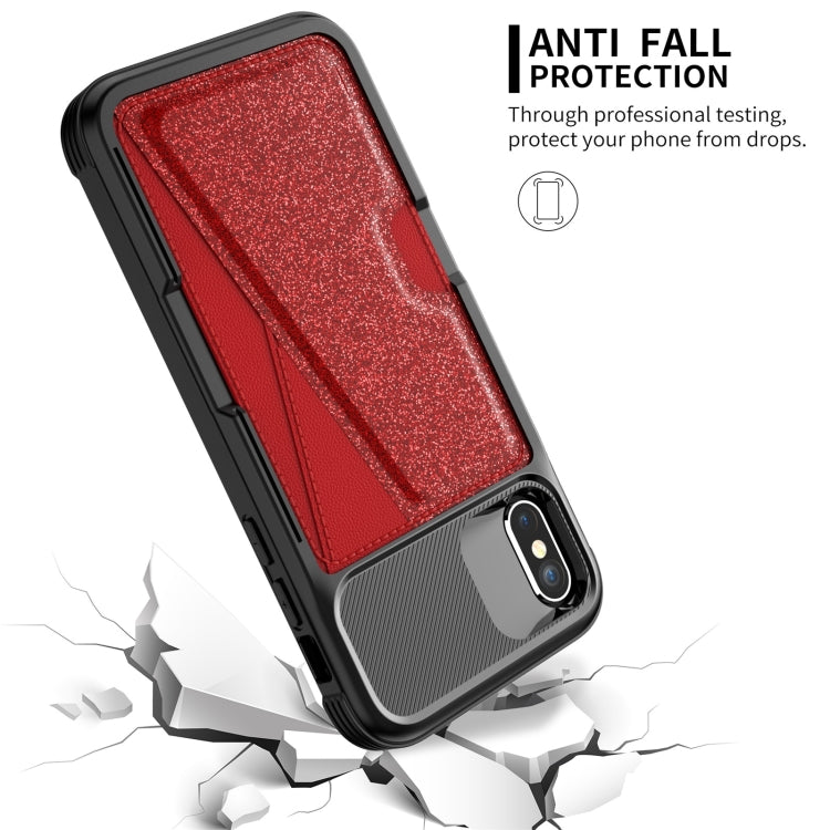 For iPhone X / XS Glitter Magnetic Card Bag Leather Case