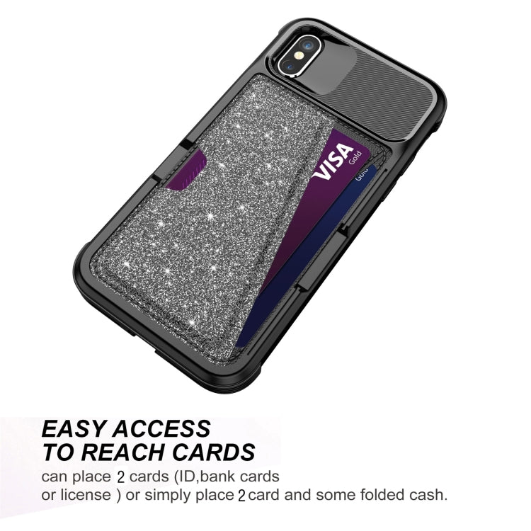 For iPhone X / XS Glitter Magnetic Card Bag Leather Case